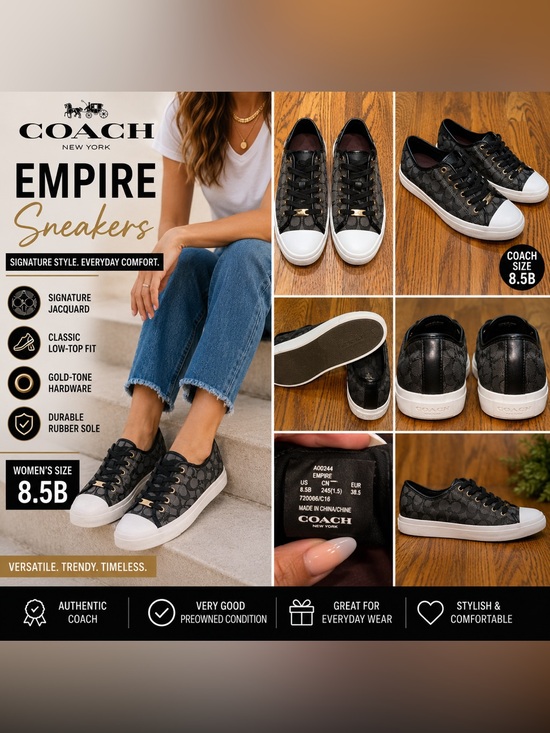 Coach Shoes - Coach Empire Signature Jacquard Sneakers Black White Size 8.5